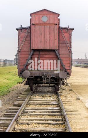 Railway carriage at Auschwitz II–Birkenau,Ofiar Niemieckiego Faszyzmu, Brzezinka, Poland Stock Photo