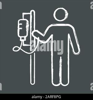 Dropper chalk icon. Medical procedure. Healthcare services. Patient with drip. Hospitalization. Infusion. Clinical treatment. Postsurgical care. Recov Stock Vector