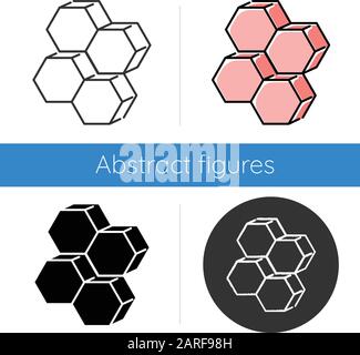 Combs icon. Dimensional geometric figures. Complex element. Compiled stock of honeycombs. Abstract shape. Isometric form. Flat design, linear and colo Stock Vector