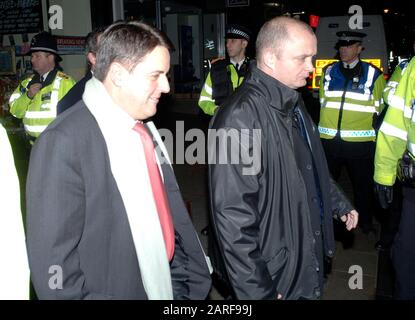 Controversial historian David Irving and BNP leader Nick Griffin  pass by demonstrators whilst attending as guest speakers the Oxford Union debating society meeting in 2007. Stock Photo