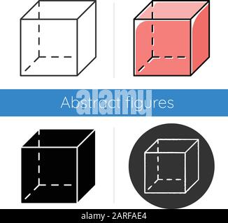 Cube icon. Geometric cut transparent figure. Decorative graphic element. Abstract shape. Isometric form in perspective. Flat design, linear and color Stock Vector