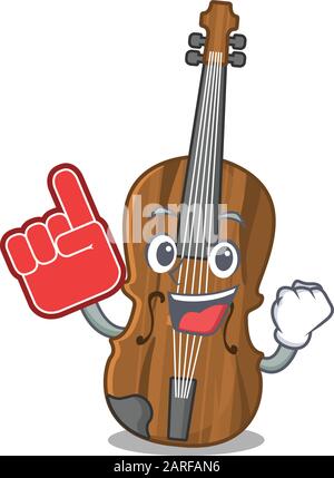 Violin mascot cartoon style holding a Foam finger Stock Vector