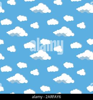 Clouds and sky vector flat design seamless pattern. Stock Vector