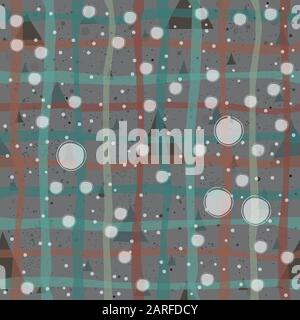 Cute Pattern with Golden triangles with pastel blue stripes. beige background with tiny dots.Hand Drawn Design. Stock Vector