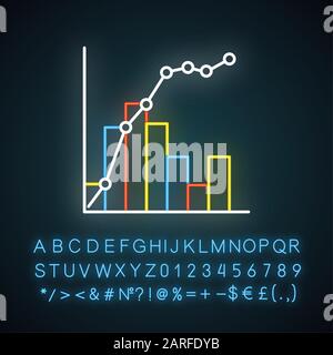 Pareto curve neon light icon. Information chart and graph. 80-20 rule visualization. Social wealth distribution. Glowing sign with alphabet, numbers a Stock Vector
