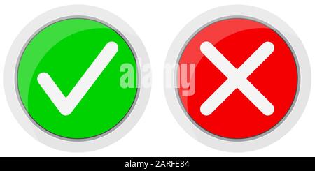 Yes and no vector icon set isolated on white background. Stock Vector