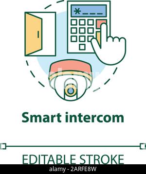 Smart intercom concept icon. Security system idea thin line illustration. Innovative technology for apartment. Flat access control. Vector isolated ou Stock Vector