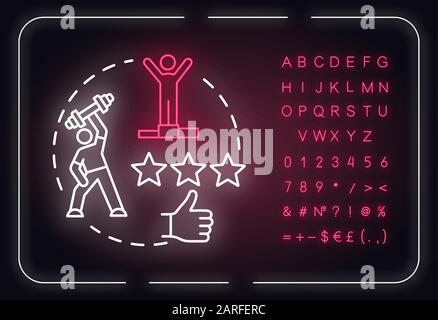 Self efficacy neon light concept icon. Personal potential realization idea thin line illustrationidea. Outer glowing sign with alphabet, numbers and s Stock Vector