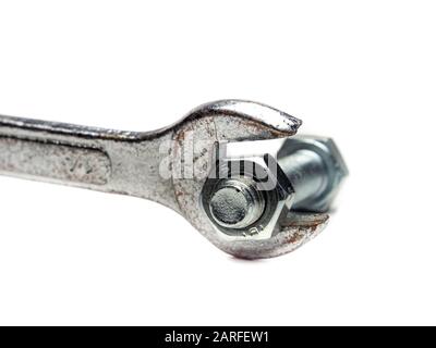 Wrench with nut and bolt Stock Photo