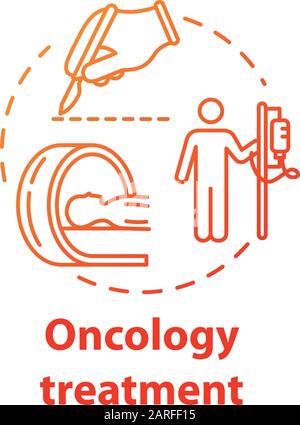 Oncology treatment concept icon. Chemotherapy, surgical and radiological treatment of cancer. Tumor cure idea thin line illustration. Vector isolated Stock Vector