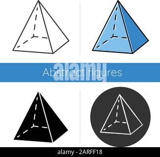 Pyramid icon. Transparent geometric figure. Decorative element. Abstract shape. Isometric form with triangular sides. Flat design, linear and color st Stock Vector