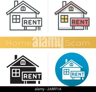 Home rental scam icon. House, apartment for rent. Fake real estate agent. Online fraud. Upfront payment. Fraudulent scheme. Flat design, linear and co Stock Vector