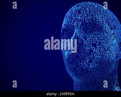 Artificial intelligence or deep machine learning concept: male face consisting of binary code. Stock Vector