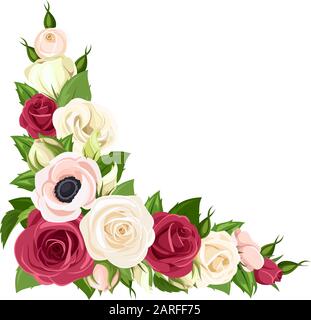 Frame With Red And Pink Roses, Lisianthus And Anemone Flowers And Lily 