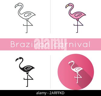 Flamingo icons set. Linear, black and RGB color styles. Exotic wild bird. Tropical creature. Wildlife. South american habitat. Isolated vector illustr Stock Vector