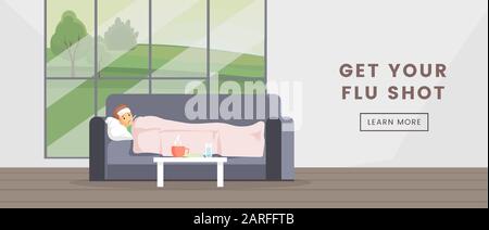 Get your flu shot webpage template. Virus infection prevention, immunization web banner concept, medical service advertising poster design. Ill people flat vector illustration with typography Stock Vector