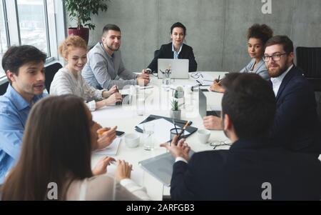 Business meeting. Young team brainstorming in office Stock Photo