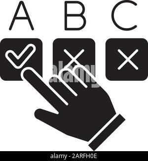 Choosing option glyph icon. Hand pick checkbox. Selecting answer. Making decision. Online survey. Click button. Voting, questionnaire. Silhouette symb Stock Vector