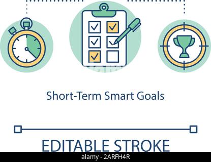 Short term smart goals concept icon. Daily accomplishments idea thin line illustration. Tasks planning, to do list. Objectives achieving. Vector isola Stock Vector