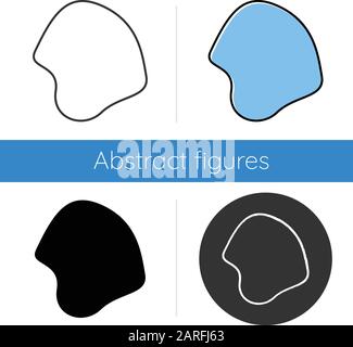 Geometric figure icon. Fluid abstract shape. Decorative simple element. Filled isometric form. Round statin, circular spot. Flat design, linear and co Stock Vector