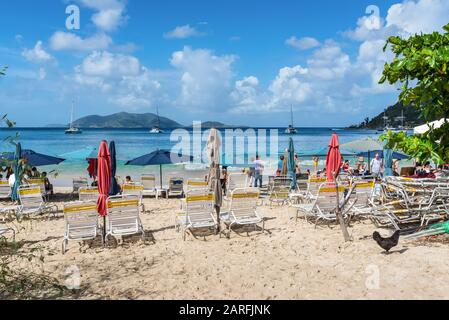 Cane Garden Bay, Tortola, British Virgin Islands - December 16, 2018:  View of famous Cane Garden Bay, a popular tourist destination in the Caribbean Stock Photo