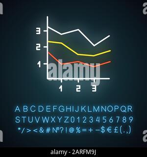 Area chart neon light icon. Increasing graph with segments. Marketing presentation. Business report visualization. Glowing sign with alphabet, numbers Stock Vector