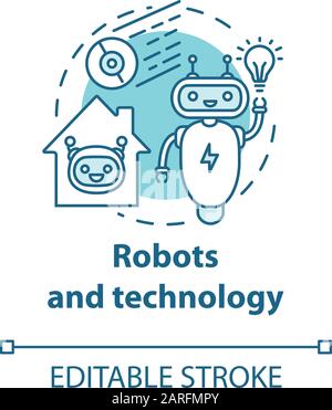 Robots and technology turquoise concept icon. Smart house management idea thin line illustration. Innovations for apartment. Artificial intelligence. Stock Vector
