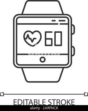 Heart rate tracking smartwatch function linear icon. Thin line illustration. Indicators of health. Measurement of heart beats. Contour symbol. Vector Stock Vector