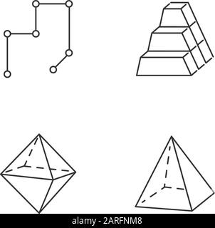 Geometric figures linear icons set. Lines, bricks. Double pyramid. Abstract shapes. Isometric forms. Thin line contour symbols. Isolated vector outlin Stock Vector