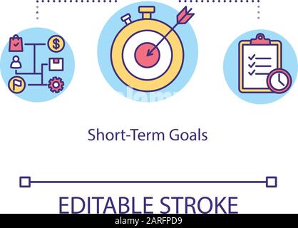 Short term goals concept icon. Strategic plan idea thin line illustration. Daily accomplishments. Personal aims. Productive time managing. Vector isol Stock Vector