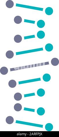 DNA helix violet and turquoise color icon. Connected dots, lines. Deoxyribonucleic, nucleic acid structure. Spiral strand. Chromosome. Molecular biolo Stock Vector