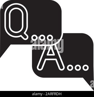 Survey glyph icon. Questions and answers. FAQ sign. Speech bubbles. Dialogue through message. Online chat. Conversation and discussion. Silhouette sym Stock Vector