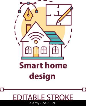 Smart home design concept icon. Modern house plan idea thin line illustration. Creating home with innovative systems. Contemporary homebuilding. Vecto Stock Vector