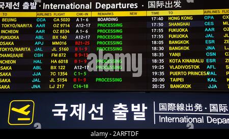 Busan, Korea - September 26, 2018 : Gimhae International Airport Departure board Stock Photo