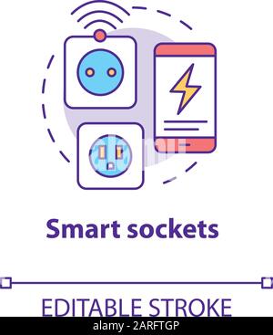 Smart sockets concept icon. Modern house idea thin line illustration. Innovative technology for apartment. Digital control of electricity. Vector isol Stock Vector
