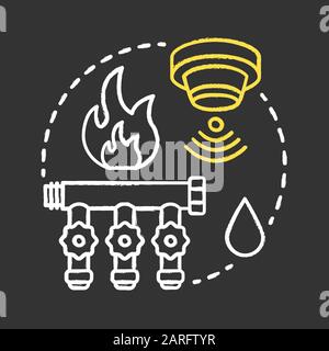 Fire and flood protection chalk concept icon. Smart house management idea. Innovative technology for apartment. Smoke and water detectors systems. Vec Stock Vector