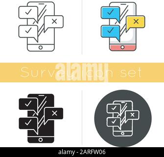 Chat icon. Online survey. Smartphone instant messaging. Interview through email. Correct, incorrect. Right and wrong option. Flat design, linear and c Stock Vector