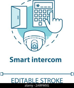 Smart intercom turquoise concept icon. Security system idea thin line illustration. Innovative technology for apartment. Flat access control. Vector i Stock Vector