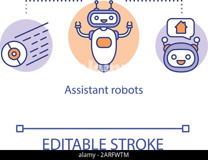 Assistant robots concept icon. Household robotic device. Artificial intelligence in modern life. Support service idea thin line illustration. Vector i Stock Vector