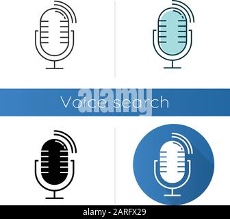 Dynamic microphone icons set. Mike recording sound idea. Portable voice recorder. Wireless musical mic, professional studio equipment. Linear, black a Stock Vector