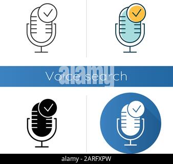 Microphone installation icons set. Sound recorder connected idea. Successful connection. Voice control, speech recognition process. Linear, black and Stock Vector