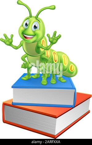 Bookworm Caterpillar Worm on Book Stack Stock Vector