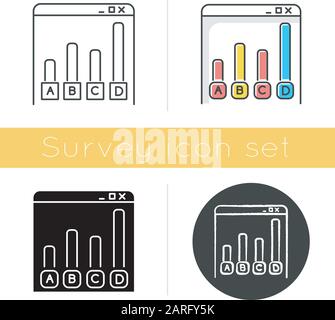 Online survey icon. Statistics analysis. Web chart. Internet graph. Data research. Digital questionnaire. Diagram. Flat design, linear and color style Stock Vector