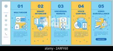 Smart home onboarding mobile web pages vector template. Automation systems Responsive smartphone website interface idea with linear illustrations. Web Stock Vector