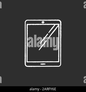 Tablet computer chalk white icon on black background. Touch screen PC. Electronic gadget with touchpad. E-reader. Digital reading. Handheld mobile dev Stock Vector