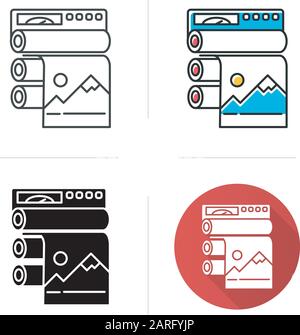 Publishing industry icon. Professional printing equipment. Industrial paper press. Technical machinery to produce polygraphy. Flat design, linear and Stock Vector