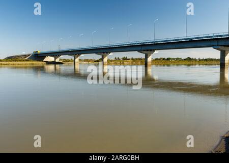 bridge over the Syr Darya river, Zhosaly, Kyzylorda Province, Kazakhstan. Stock Photo