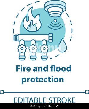 Fire and flood protection turquoise concept icon. Smart house idea thin line illustration. Innovative technology for apartment. Smoke detectors. Vecto Stock Vector