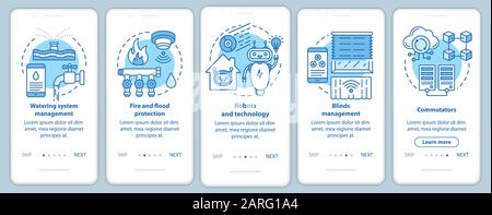 Smart house onboarding mobile app page screen vector template. Automatic control of home appliances. Walkthrough website steps with linear illustratio Stock Vector