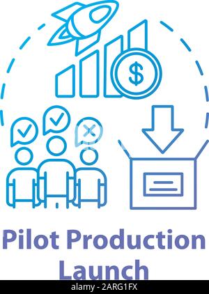 Pilot production launch concept icon. Startup. Strategic management. Business team. Collaboration. Start new business idea thin line illustration. Vec Stock Vector